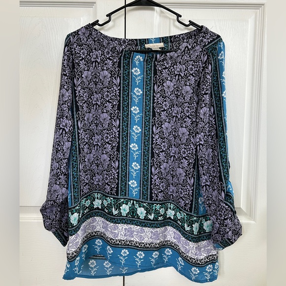 LOFT Tops - LOFT Women’s XS Purple, Blue, and Black Floral Long Sleeve Blouse